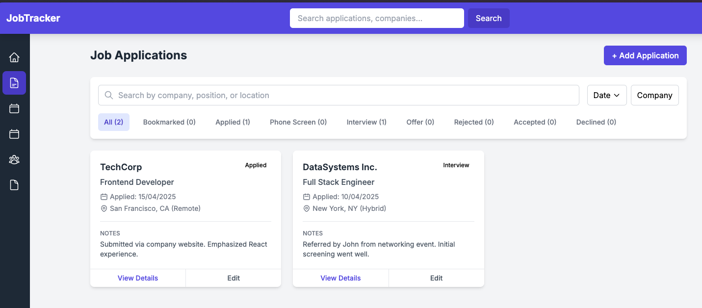 Job Application Tracker Interface